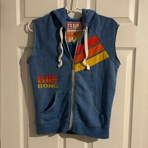 Vintage Billabong Blue Sleeveless Hoodie with Colorful Stripes